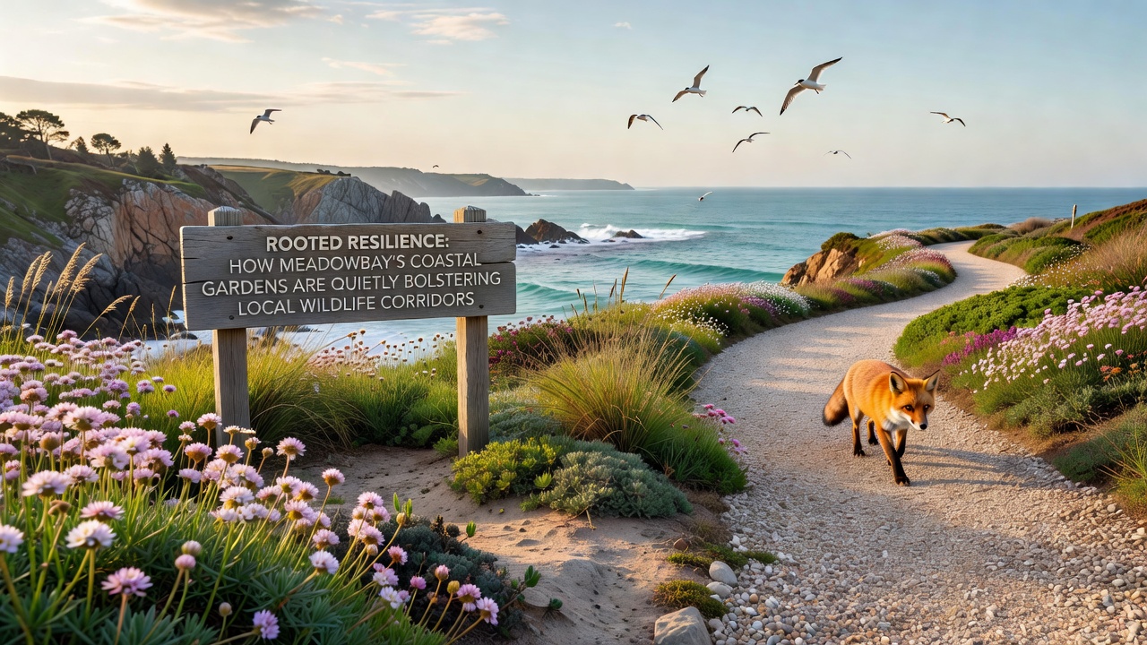 Wildlife corridor pathway through Meadowbay coastal gardens showing connected vegetation and animal tracks
